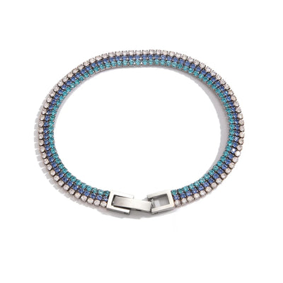 Three Layer Tennis Bracelet with Blue Purple White Rhinestone