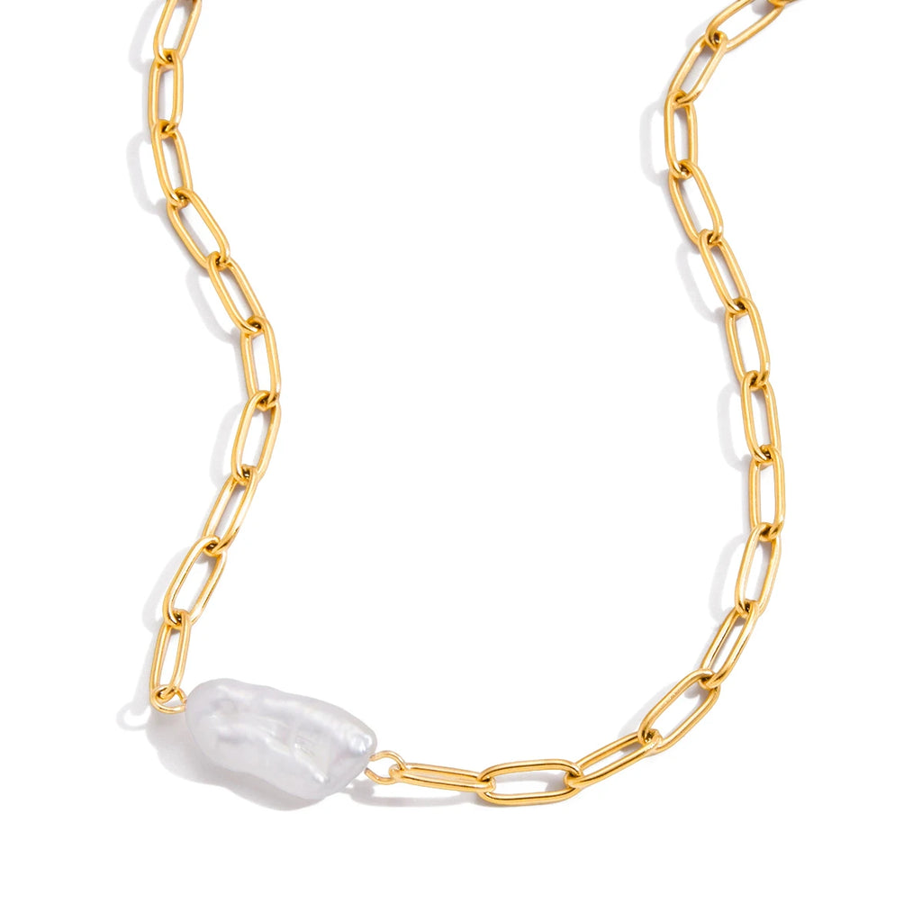 Freshwater Pearl Paperclip Chain Necklace