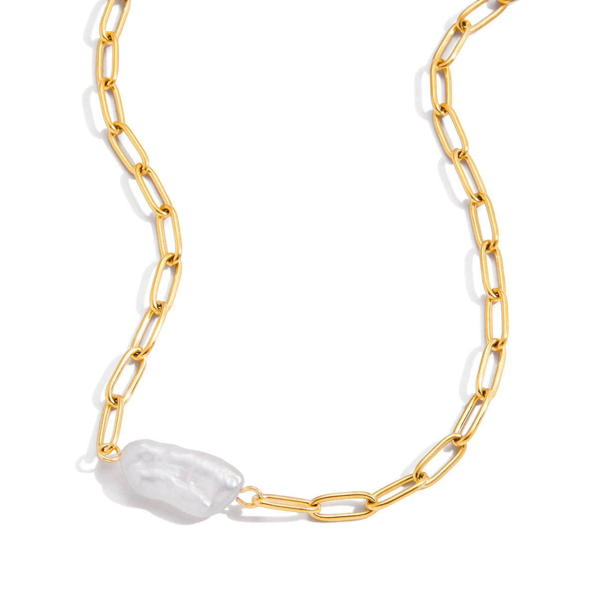 Freshwater Pearl Paperclip Chain Necklace