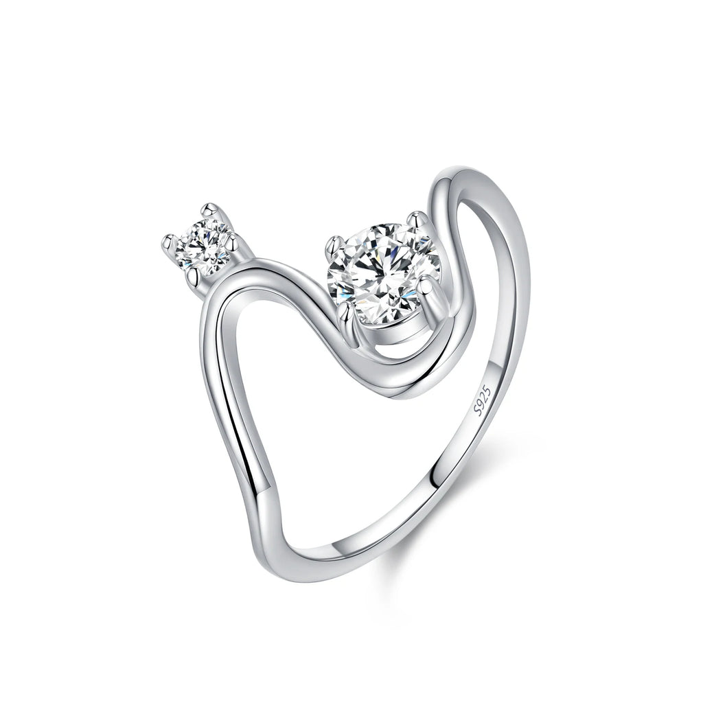 Ailmay 925 Sterling Silver Trendy Geometric Line Design Dazzling Clear CZ Finger Rings For Women Fine Jewelry Gifts