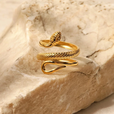 Classic Texture Snake Design Layer 18K Gold Plated Stainless Steel Opening Rings Fashion Jewelry