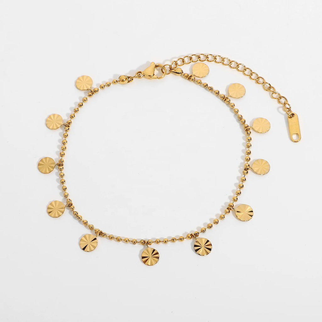 J&D Exquisite Women Jewelry Stainless Steel Gold Plated Anklet Petal Flakes Pendant Ball Bead Anklets