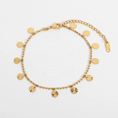 J&D Exquisite Women Jewelry Stainless Steel Gold Plated Anklet Petal Flakes Pendant Ball Bead Anklets