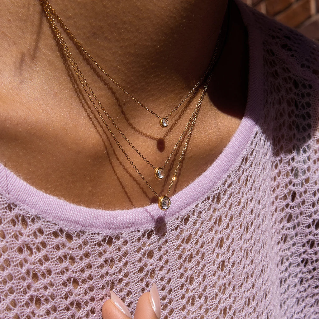 White Zircon Pendant O-Chain Three-Layer Necklace