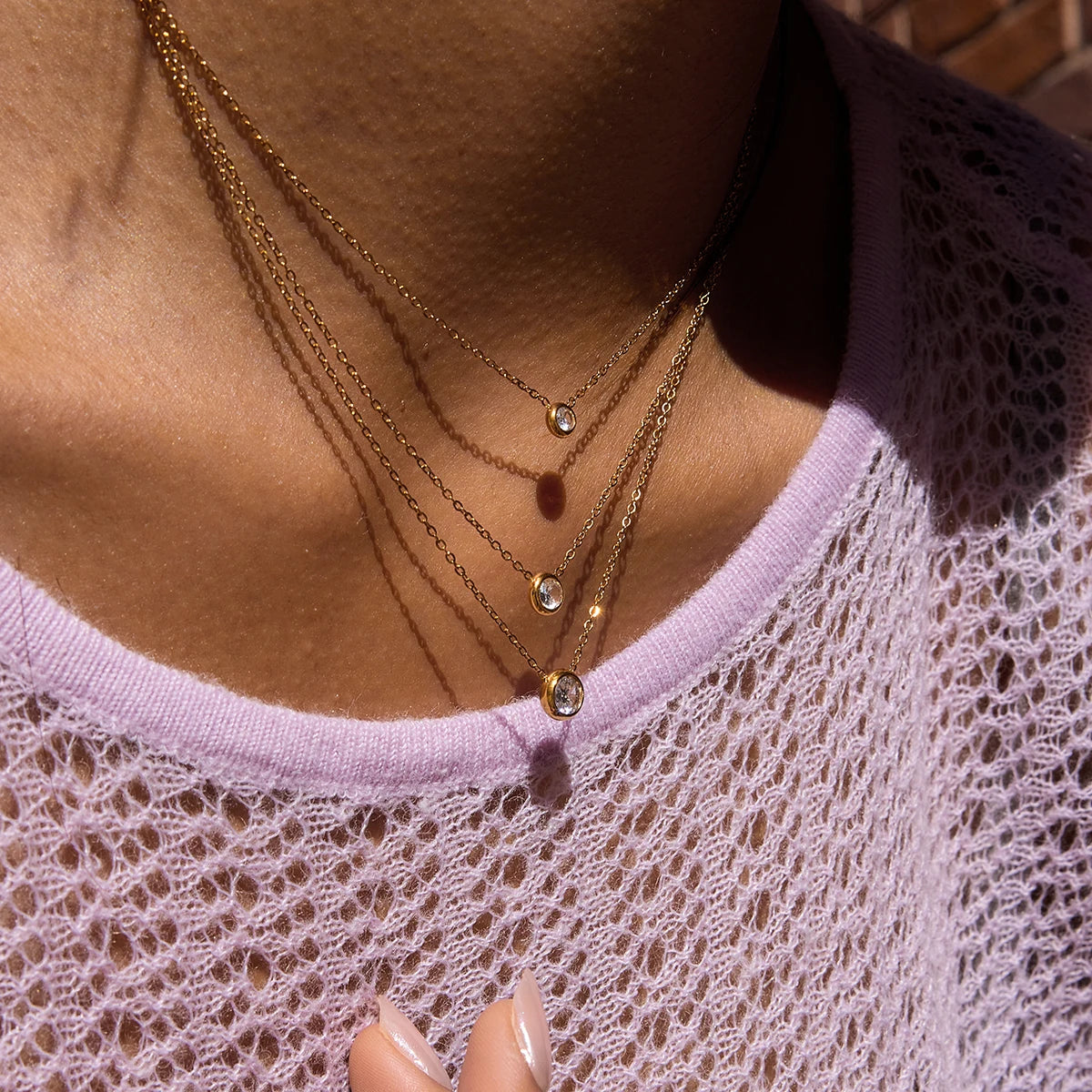 White Zircon Pendant O-Chain Three-Layer Necklace