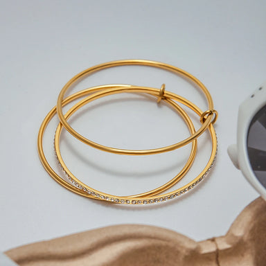 J&D Minimalist Multi Layers Bangle 18K Gold Plated Stainless Steel Trendy Classic Line 3 Layers 65mm Rhinestone Bangle
