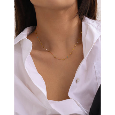 J&D Waterproof 14K Gold Plated Stainless Steel Jewelry Simple Minimalist Colorful Enamel Bead Chain Necklace