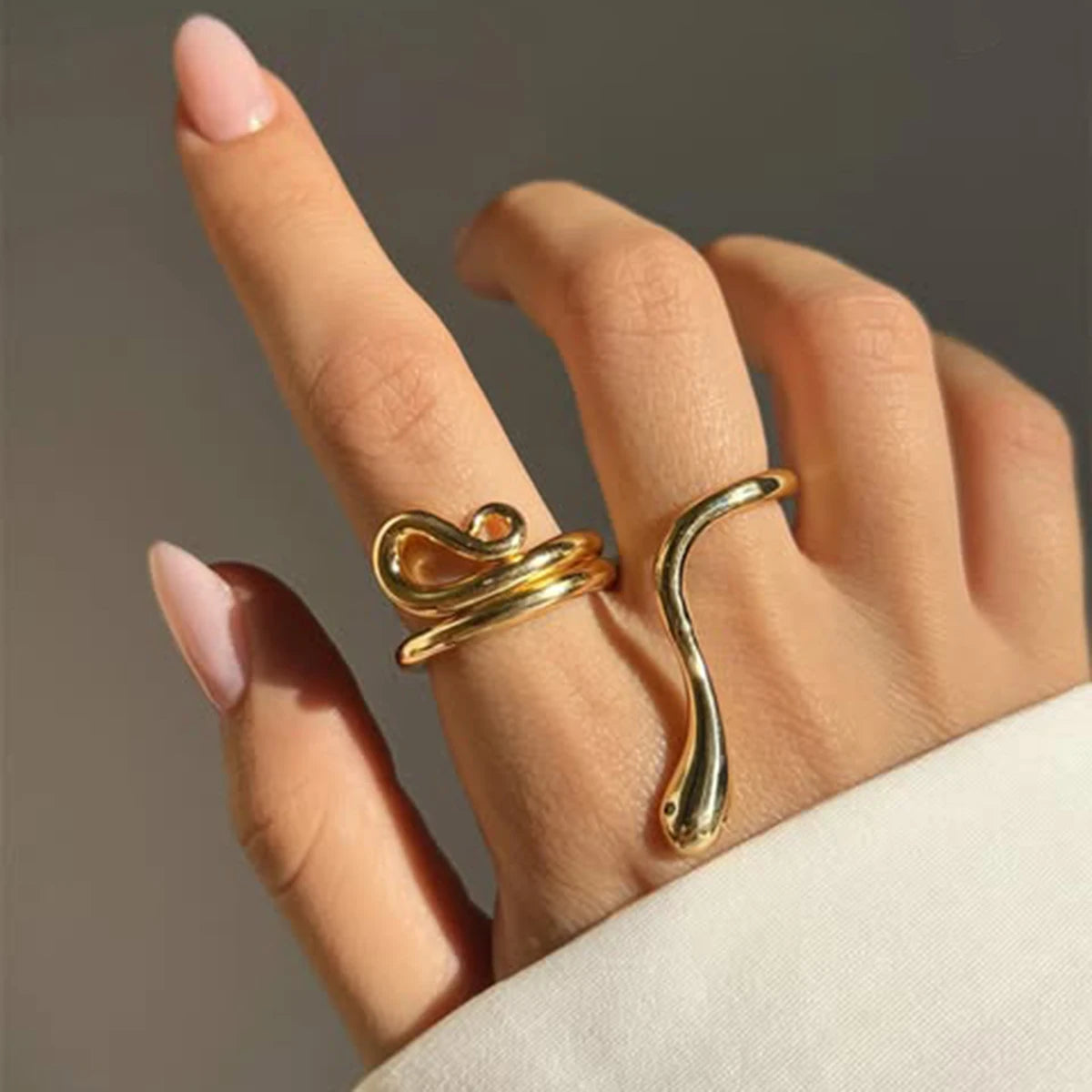 J&D Edgy Serpent Stainless Steel Ring 18K Gold Plated White Cubic Zirconia Eyes Bold Statement Gothic Stackable Jewelry