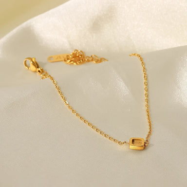 Thin Chain Charm18K Gold Plated Stainless Steel Square Pendant Cubic Zirconia Bracelet Women