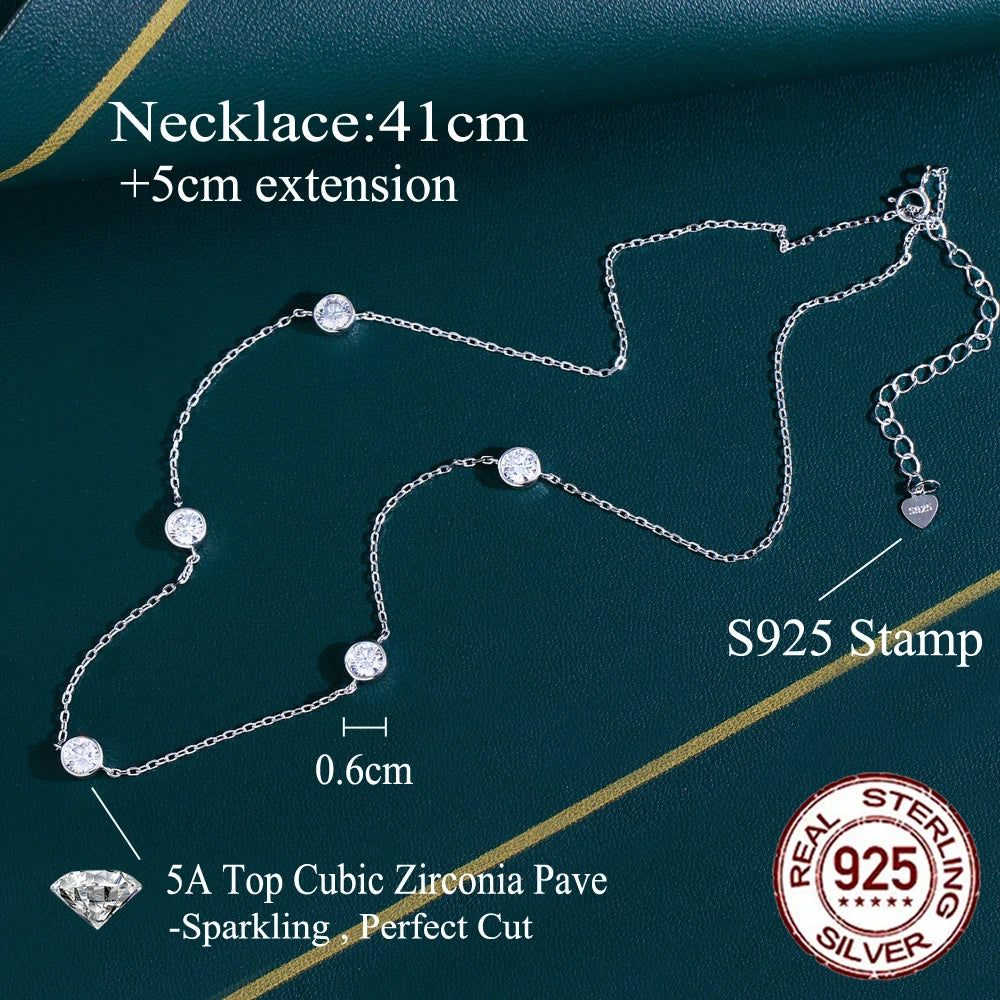 Good Quality 6mm Zircon Necklace 925 Sterling Silver Stacked Round Cute Chain Necklace Jewelry for Women Fine Jewelry