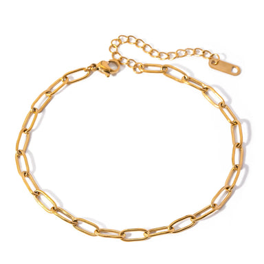 J&D Simple Stainless Steel Anklet Design 18K Gold Plated Paper Clip Chain Anklet for Women