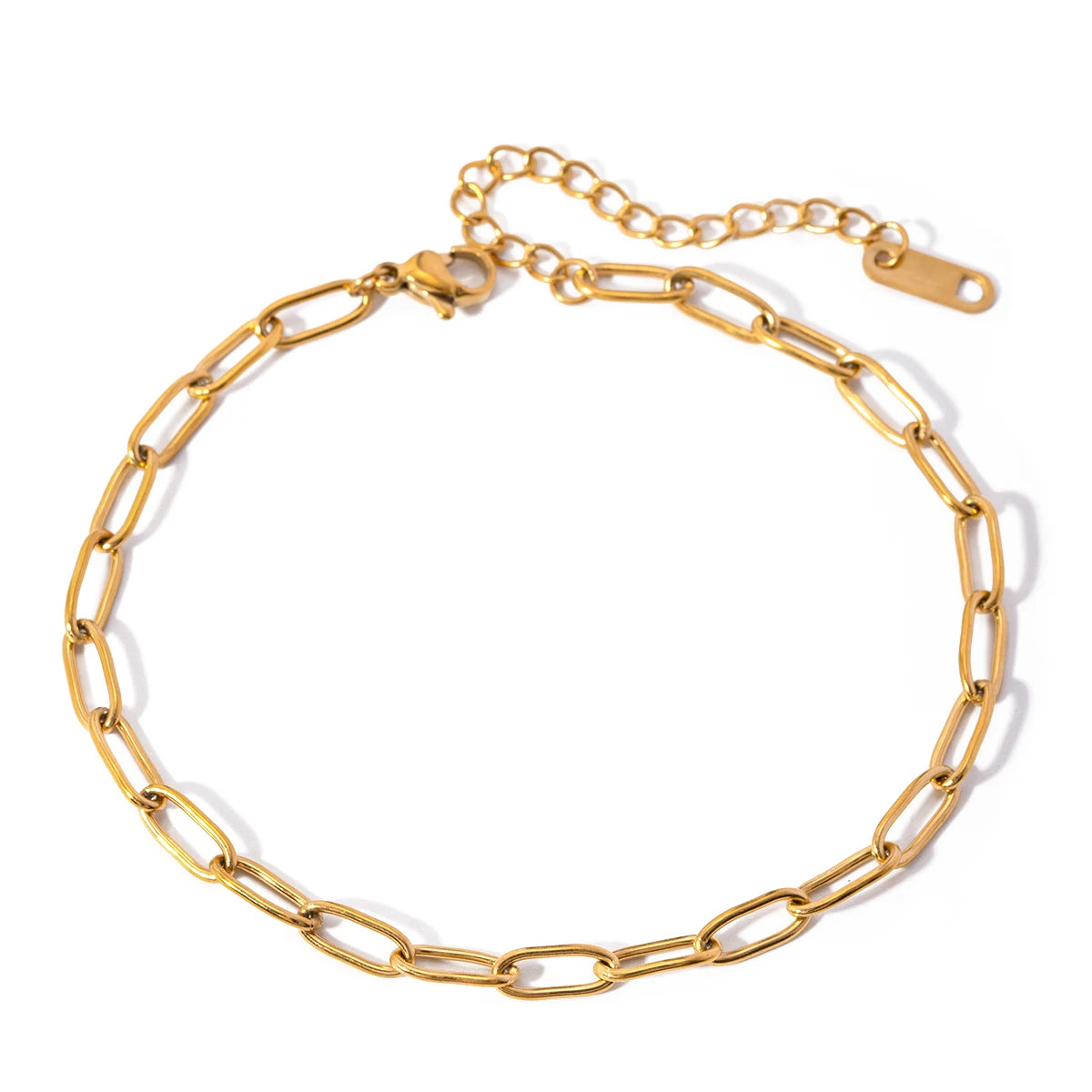 J&D Simple Stainless Steel Anklet Design 18K Gold Plated Paper Clip Chain Anklet for Women