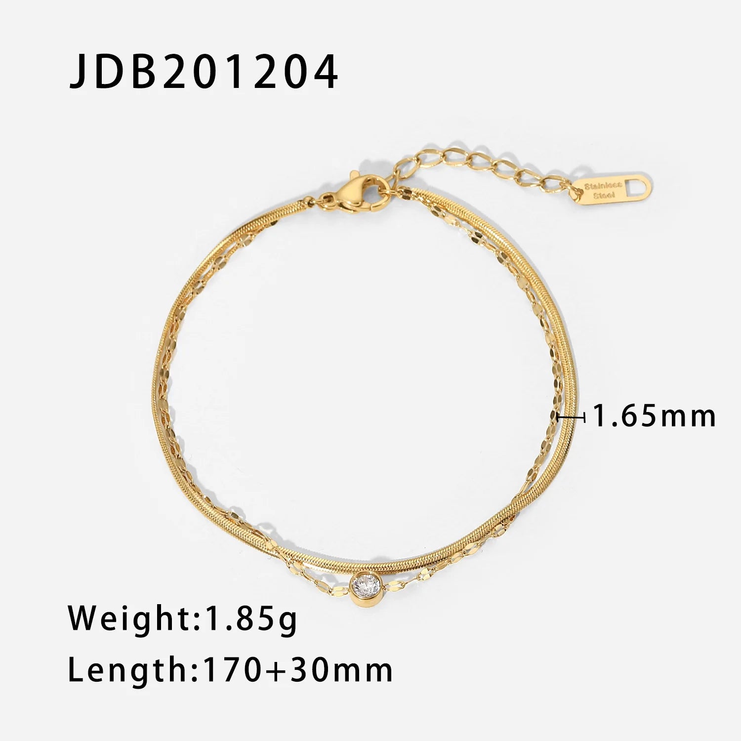 Trendy Metal Gold Jewelry Girlfriend Gift Stainless Steel Round Zircon Layered Bracelets for Women