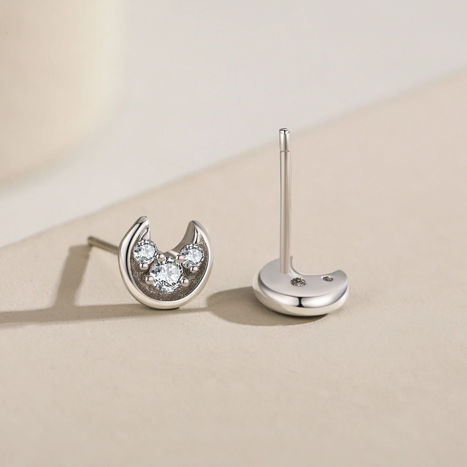 925 Sterling Silver Moon Stud Earrings