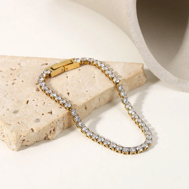 Trendy 14k Gold Plated Full Zircon Plated Claw Setting  Stainless Steel Bracelets for Ladies Gift