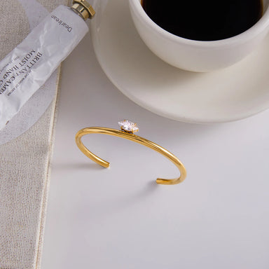 J&D 18K PVD Gold Plate Stainless Steel Bracelet Trendy Classic Horse Eye White Zircon Open Cuff Bangle