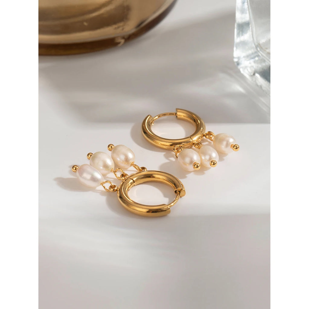 Three Freshwater Pearl Hoop Earring