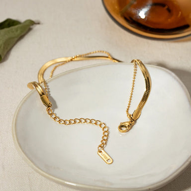 J&D Magnificent 18K Gold Plated Women Snake Anklet Stainless Steel Blade Flat Encryption Chain Anklet