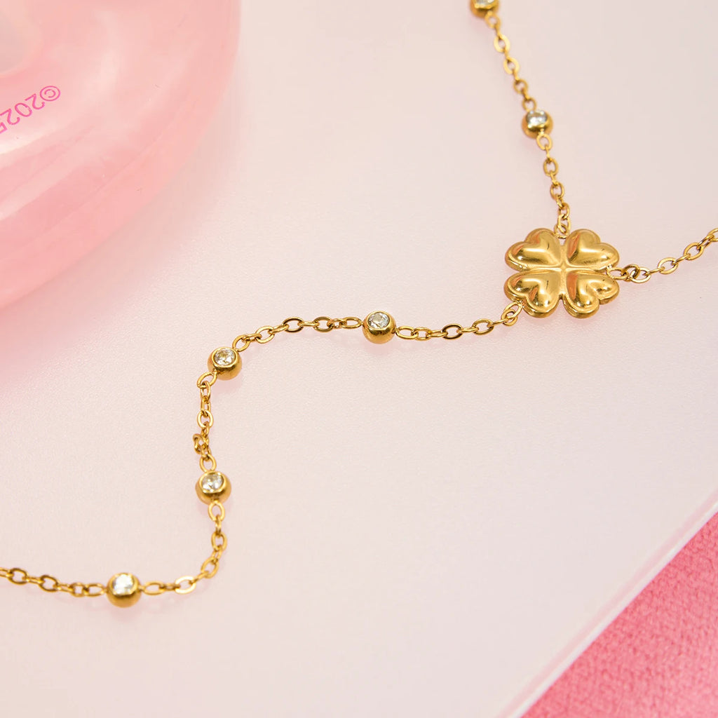 Four-leaf Clover Bead Zircon Y-shaped Necklace