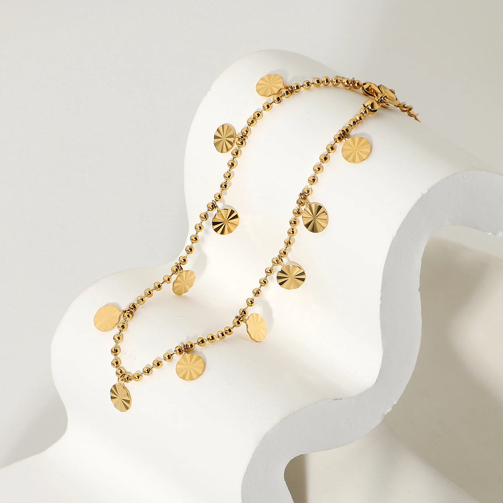 J&D Exquisite Women Jewelry Stainless Steel Gold Plated Anklet Petal Flakes Pendant Ball Bead Anklets