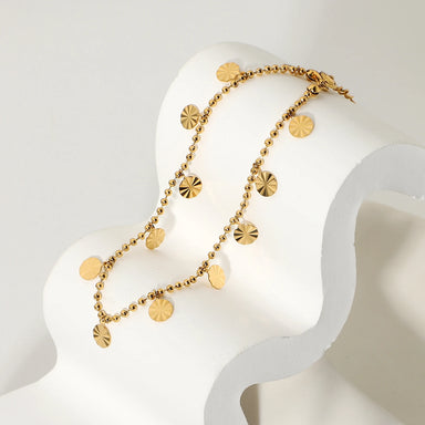 J&D Exquisite Women Jewelry Stainless Steel Gold Plated Anklet Petal Flakes Pendant Ball Bead Anklets
