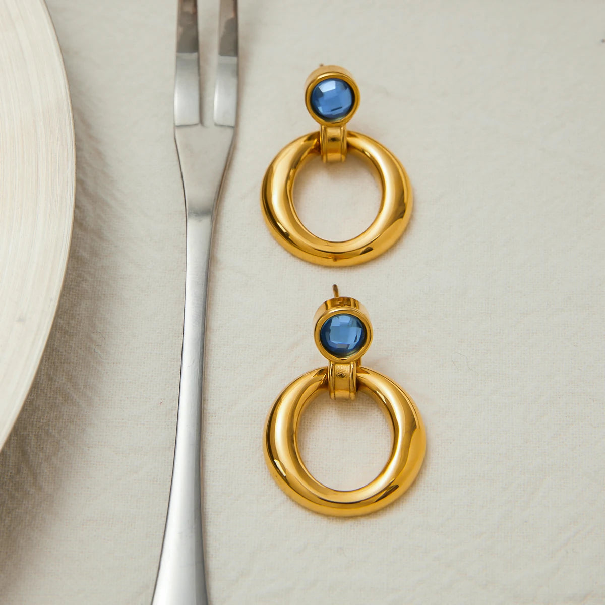 Blue Cubic Zircon Hoop Earring