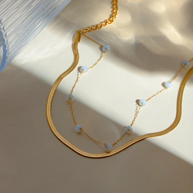 J&D Luxury Stainless Steel Gold Round Shell Pearl Snake Anklet Blade Flat Encryption Chain Anklet