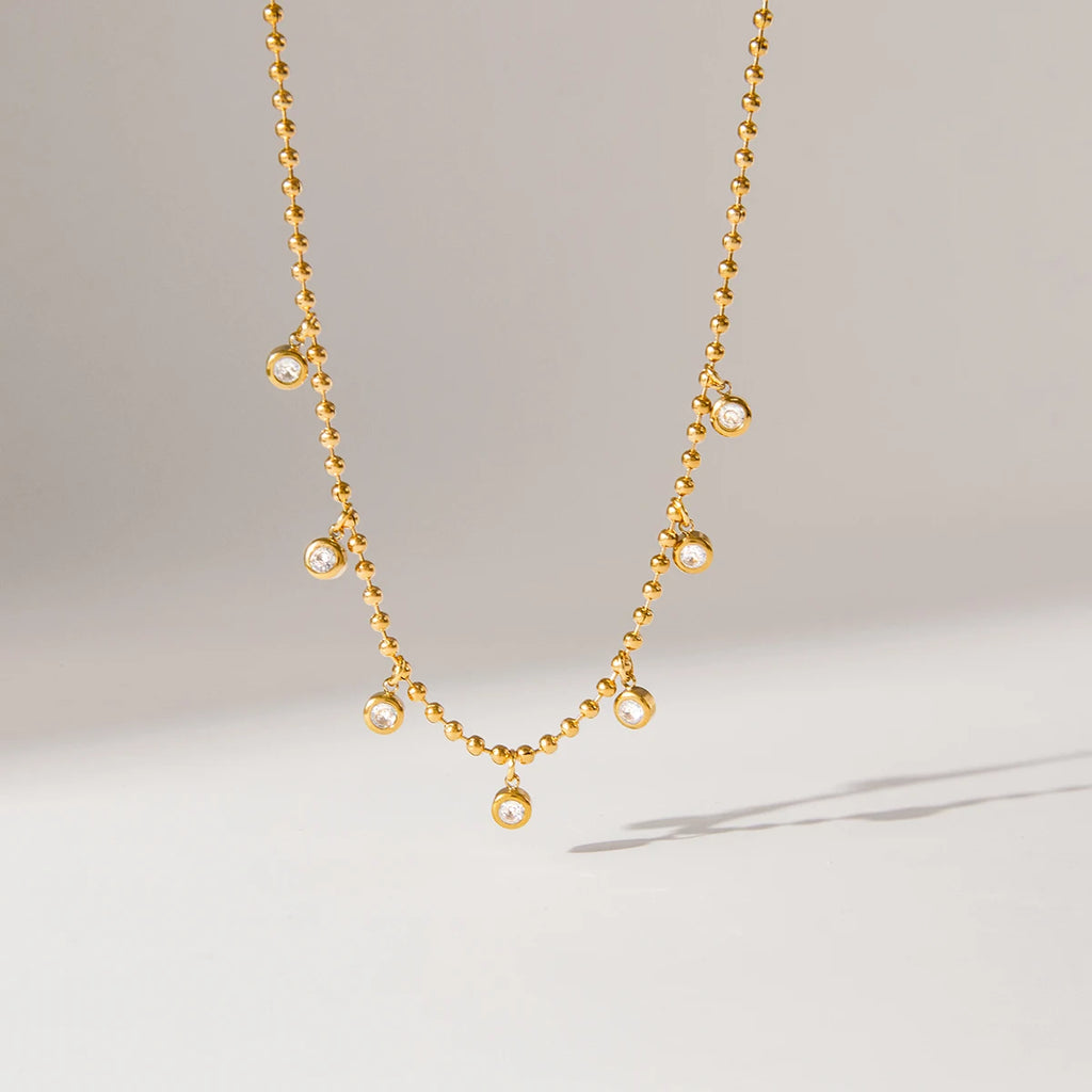 White Zircon Pendant Bead Necklace