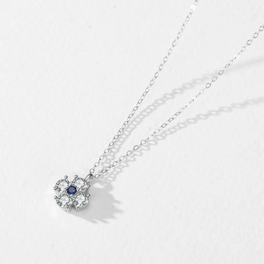 Four-Leaf Clover Blue White Zircon Small Necklace