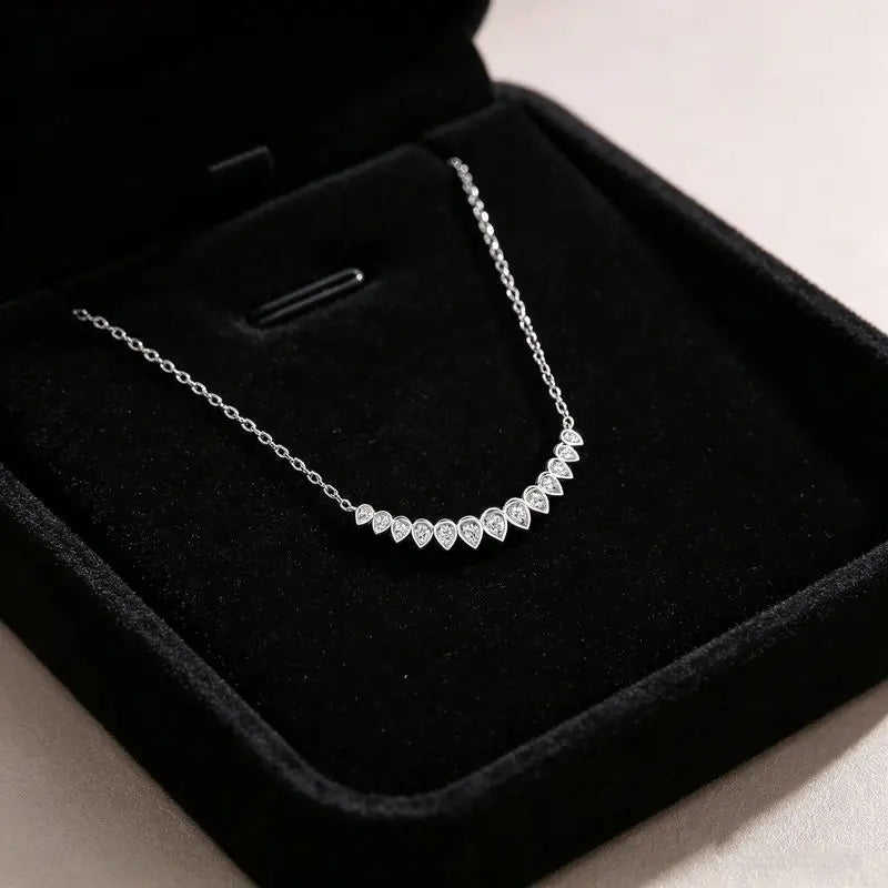 S925 Sterling Silver Moissanite Smiley Pendant Necklace Pear Shape Bezel-Set Pave Diamond-Style Necklace