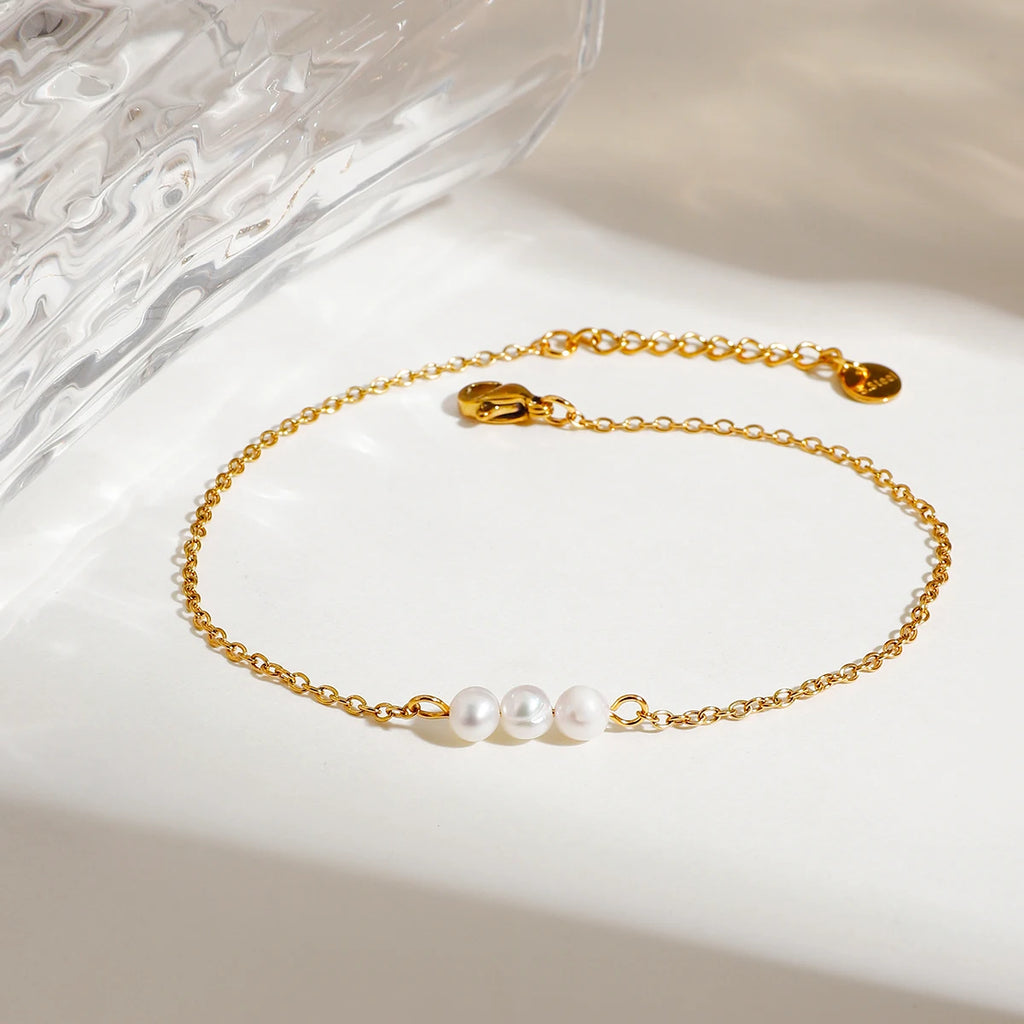 J&D 18K PVD Gold Plating  Stainless Steel Fine Chain Beach Jewelry Seashell  Charm Freshwater Pearl Anklet