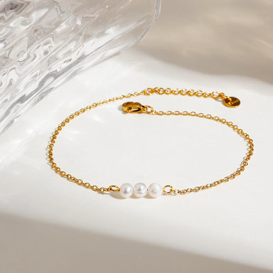 J&D 18K PVD Gold Plating  Stainless Steel Fine Chain Beach Jewelry Seashell  Charm Freshwater Pearl Anklet