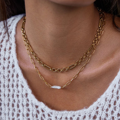 Freshwater Pearl Paperclip Chain Necklace