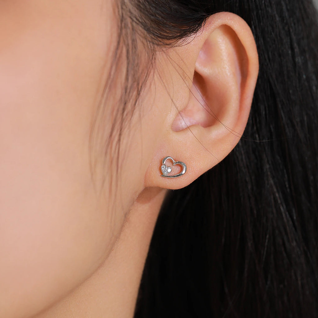 925 Sterling Silver Zircon Earrings Heart - Kimiko