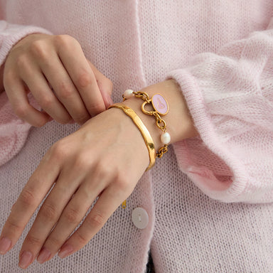 J&D Original Design 18K Gold Plated Stainless Steel Bracelet Classic Enamel Lock Key Pendant Bracelet