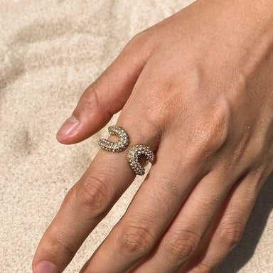 J&D Designer Inspired Women Open Paperclip Ring White Crystal Rhinestones Adjustable Ring 18K Gold Minimalist StackableJewelry