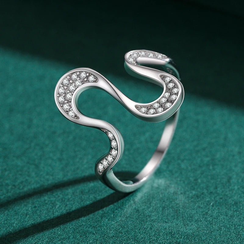 Ailmay Real 925 Sterling Silver Fashion Dazzling CZ Irregular Shape Finger Ring for Women Girls Party Accessories Jewelry