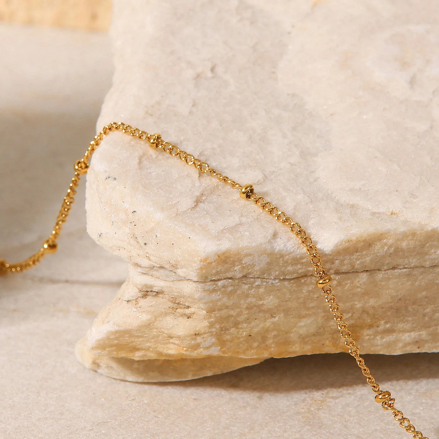 J&D 18k Gold Plated Stainless Steel Anklet Gold-Plated Trendy Chain Design Stylish Round Bead Anklet