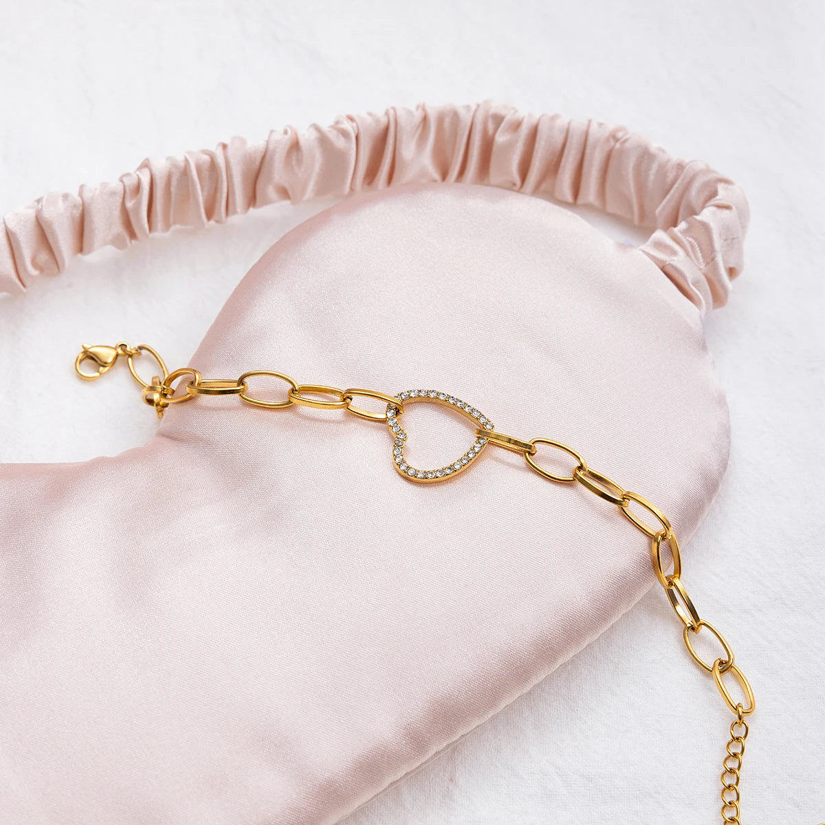 J&D Classic 18K Gold Plated Stainless Steel Bracelet Heart Rhinestone Link Chain Bracelet Jewelry
