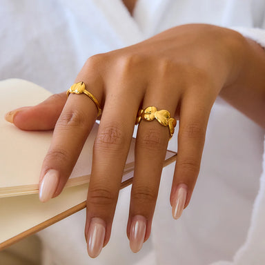 J&D 18K PVD Gold Plate Stainless Steel Rings Waterproof Trendy Sweet Heart-shaped Adjustable Open Ring