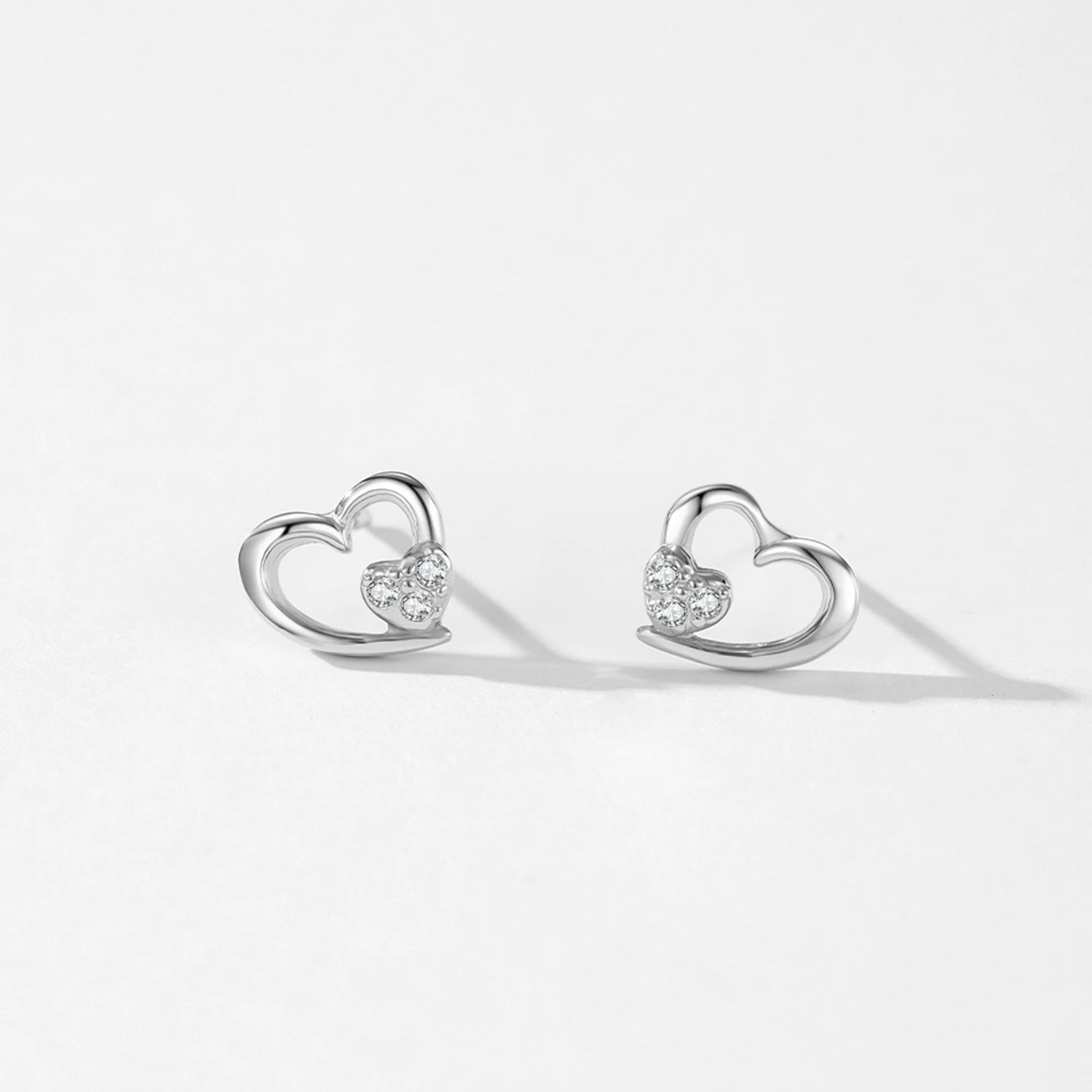 925 Sterling Silver Zircon Earrings Heart