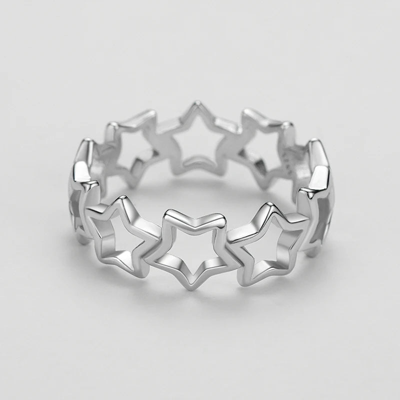 Ailmay Simple Hollow Star Real 925 Sterling Silver Rings for Women Girls Fine Design Ring Statement Jewelry Party Gift