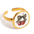 Sweet and Romantic Cherry Drop Oil Printing Adjustable Open Ring
