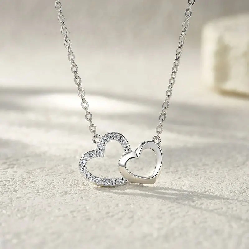 S925 Silver Women's Heart Necklace Round Moissanite Pendant Cross Chain Casual for Hot Sale Non-Fading Jewelry