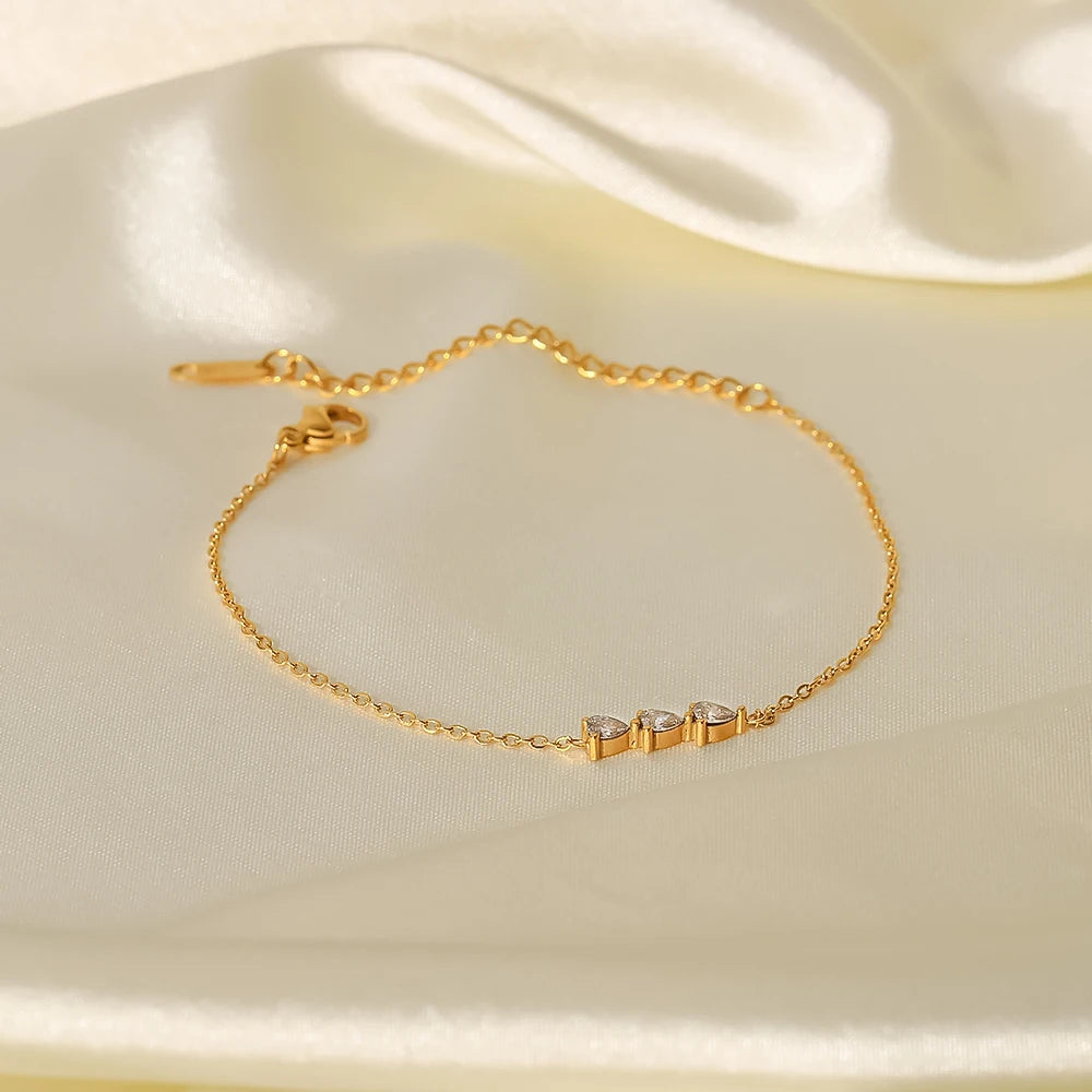 Dainty 18K Gold Plated Stainless Steel Fine Charm Mulit Cubic Zirconia Water Drop Pendant Bracelet for Women