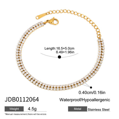 J&D Trendy Double Row Stainless Steel Bracelet Geometric Design with Zircon Encrusted Stone Fashion Chain & Link Jewelry