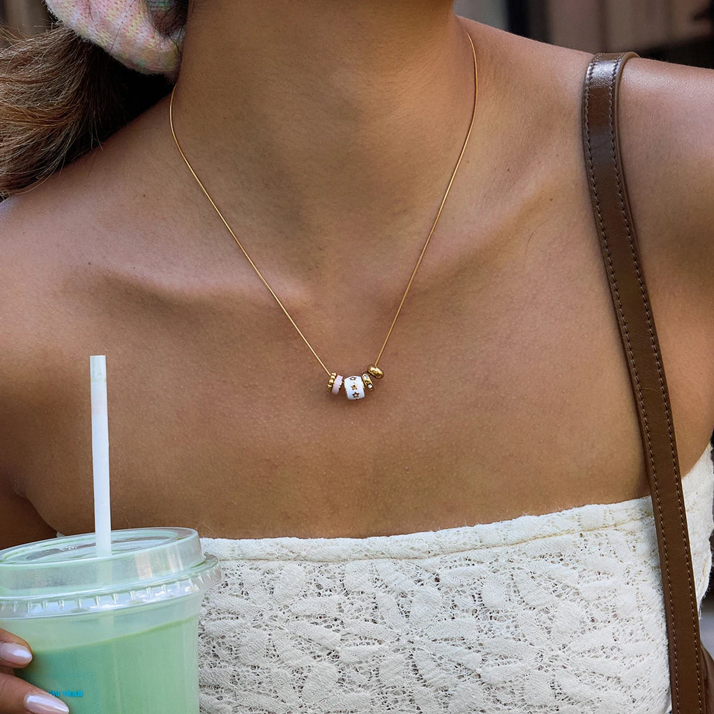 Enamel Star Spacer Beads Pendant Necklace