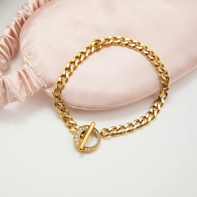 J&D Classic 18K Gold Plated Stainless Steel Zircon OT Buckle Chain Bracelet Decoration Fashion Jewelry
