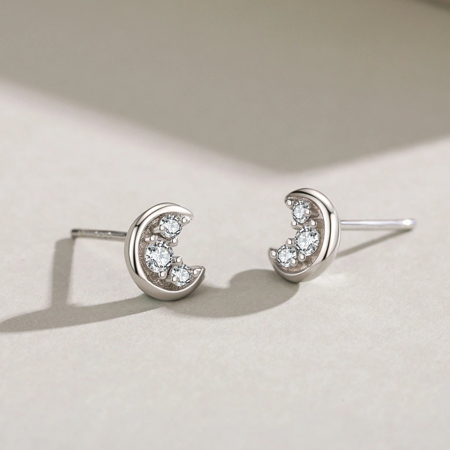 925 Sterling Silver Moon Stud Earrings