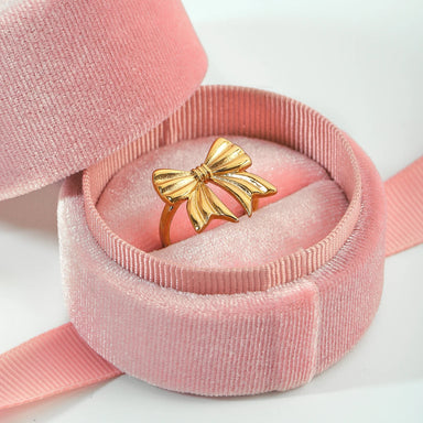 J&D Jewelry Ring 18K Gold Plated Stainless Steel Waterproof Bow Knot Opening Ring for Woman